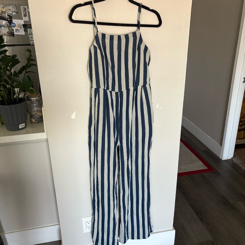 Brixton Navy and White Striped Jumpsuit